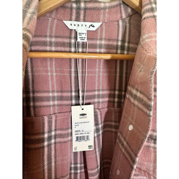 Rusty Dana Plaid Pink and Gray Shacket Overshirt Size Large New - Picture 4 of 6